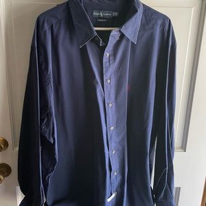 Men’s Polo long sleeve button down shirt. Classic Fit/3XL. Dark Blue